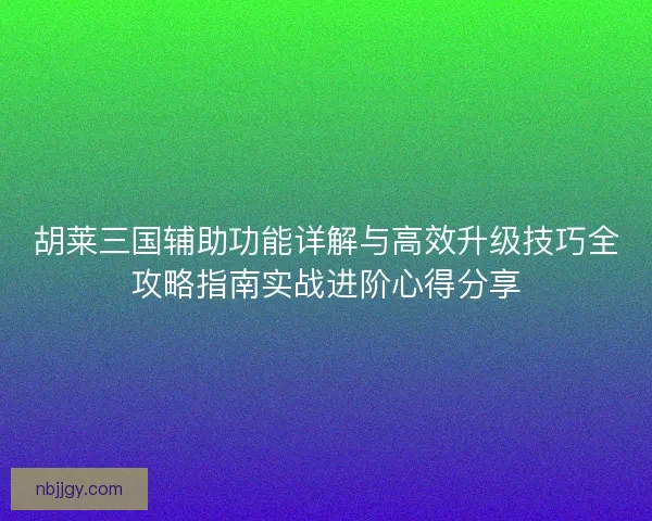 胡莱三国辅助功能详解与高效升级技巧全攻略指南实战进阶心得分享